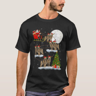 Xmas Tree Lights Santa Riding German Shepherd Dog  T-Shirt