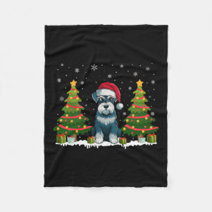 Xmas Tree Lights Schnauzer Dog Santa Hat Christmas Fleece Blanket