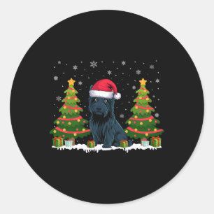 Xmas Tree Lights Scottie Dog Santa Hat Christmas S Classic Round Sticker