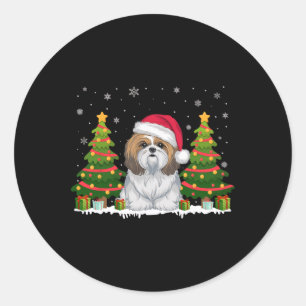 Xmas Tree Lights Shih Tzu Dog Santa Hat Christmas Classic Round Sticker