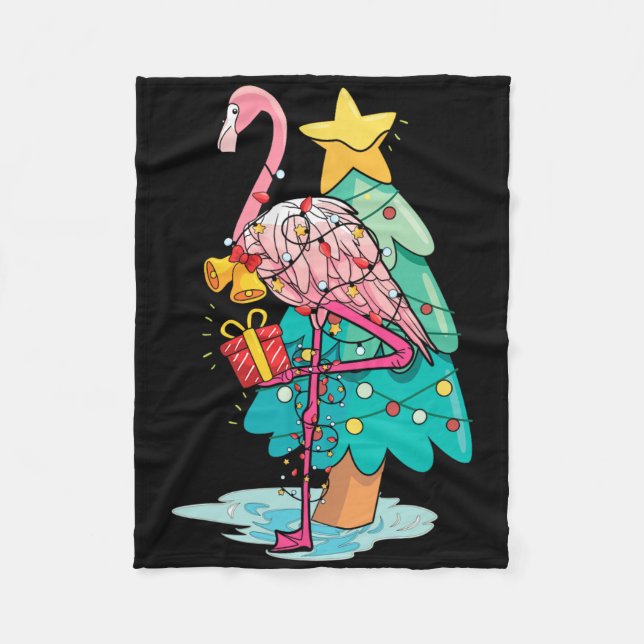 Xmas Tree Lights Tropical Flamingo Animal Christma Fleece Blanket (Front)