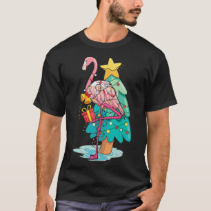 Xmas Tree Lights Tropical Flamingo Animal Christma T-Shirt