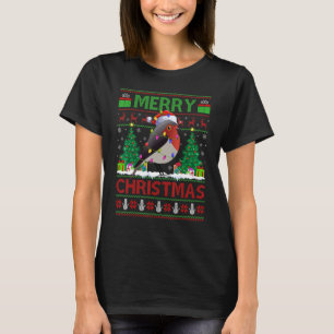 Xmas Tree Lights Ugly Santa American Robin Bird Ch T-Shirt