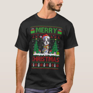 Xmas Tree Lights Ugly Santa Boston Terrier Dog Chr T-Shirt