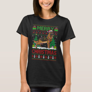 Xmas Tree Lights Ugly Santa German Shepherd Dog Ch T-Shirt