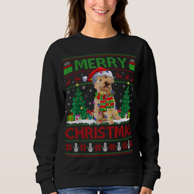 Xmas Tree Lights Ugly Santa Labradoodle Dog Christ Sweatshirt (Front)