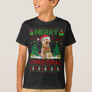 Xmas Tree Lights Ugly Santa Labradoodle Dog Christ T-Shirt