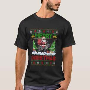 Xmas Tree Lights Ugly Santa Riding Hyena Christmas T-Shirt