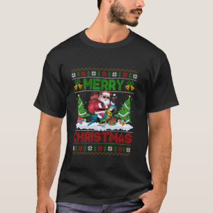 Xmas Tree Lights Ugly Santa Riding Parrot Bird Chr T-Shirt