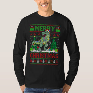 Xmas Tree Lights Ugly Santa Spinosaurus Dinosaur C T-Shirt
