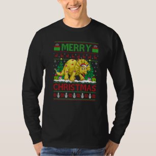 Xmas Tree Lights Ugly Santa Triceratops Dinosaur C T-Shirt