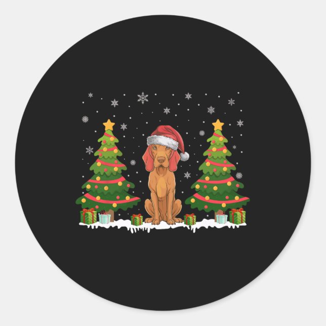 Xmas Tree Lights Vizsla Dog Santa Hat Christmas Sw Classic Round Sticker (Front)