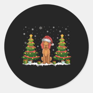 Xmas Tree Lights Vizsla Dog Santa Hat Christmas Sw Classic Round Sticker