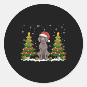 Xmas Tree Lights Weimaraner Dog Santa Hat Christma Classic Round Sticker
