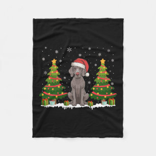 Xmas Tree Lights Weimaraner Dog Santa Hat Christma Fleece Blanket