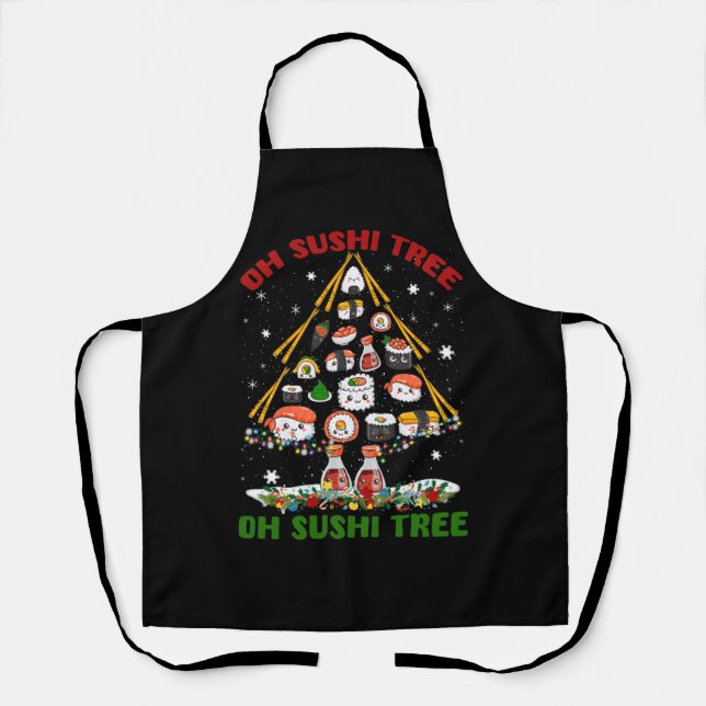 Xmas Tree Oh Sushi Christmas Tree Japanese Food Ja Apron (Front)