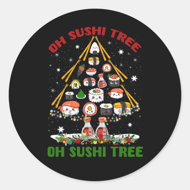 Xmas Tree Oh Sushi Christmas Tree Japanese Food Ja Classic Round Sticker (Front)
