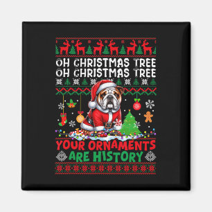 Xmas Tree Ornaments Are History Sweater Santa Bull Magnet
