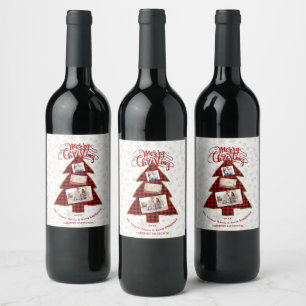 Xmas Tree Red Buffalo Gold Photo Merry Christmas Wine Label