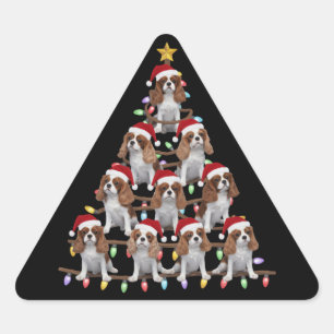 Xmas Tree Santa Cavalier King Charles Spaniel Dog  Triangle Sticker