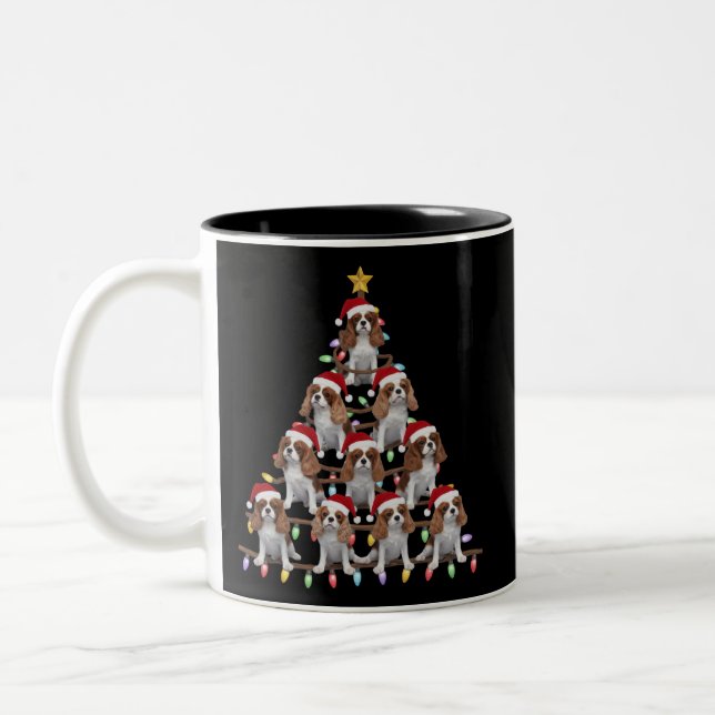 Xmas Tree Santa Cavalier King Charles Spaniel Dog  Two-Tone Coffee Mug (Left)
