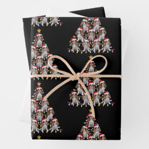 Xmas Tree Santa Cavalier King Charles Spaniel Dog  Wrapping Paper Sheet