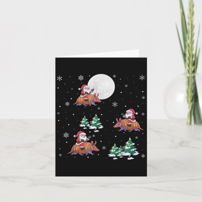 Xmas Tree Santa Riding Armadillo Funny Christmas  Card (Front)