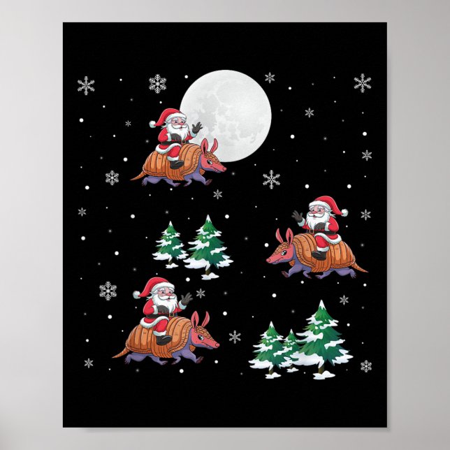 Xmas Tree Santa Riding Armadillo Funny Christmas  Poster (Front)