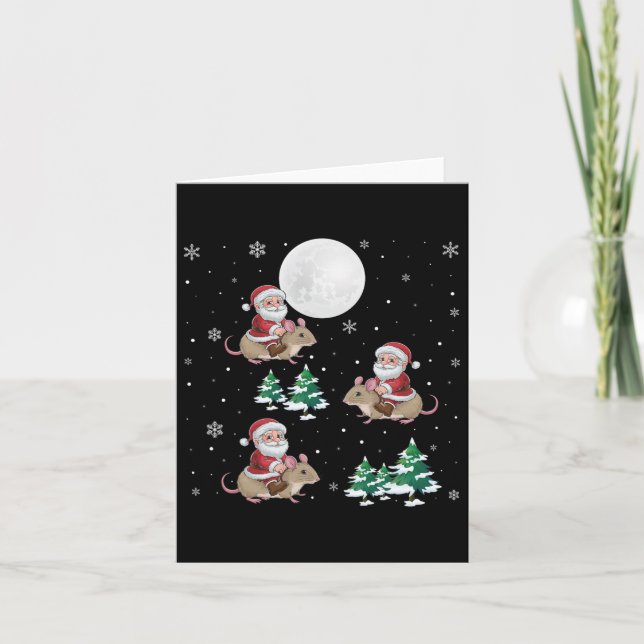 Xmas Tree Santa Riding Dormouse Funny Christmas  Card (Front)