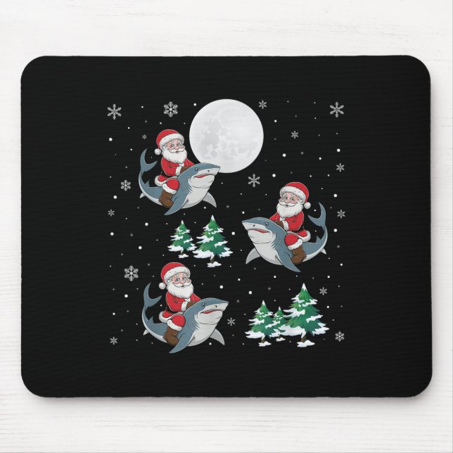 Xmas Tree Santa Riding Hammerhead Shark Funny Chri Mouse Pad (Front)