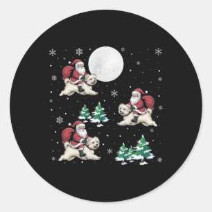 Xmas Tree Santa Riding Maltese Dog Funny Christmas Classic Round Sticker