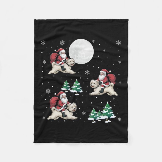 Xmas Tree Santa Riding Maltese Dog Funny Christmas Fleece Blanket (Front)