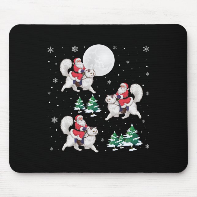 Xmas Tree Santa Riding Persian Cat Funny Christmas Mouse Pad (Front)