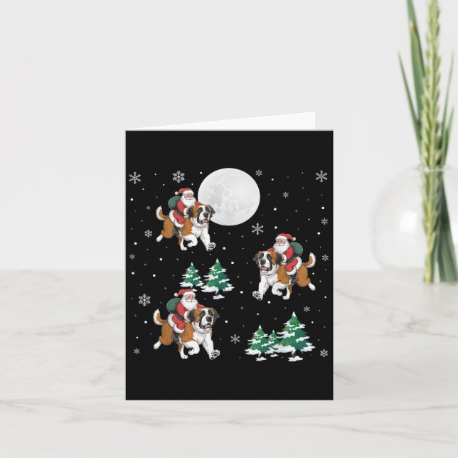Xmas Tree Santa Riding Saint Bernard Dog Funny Chr Card (Front)