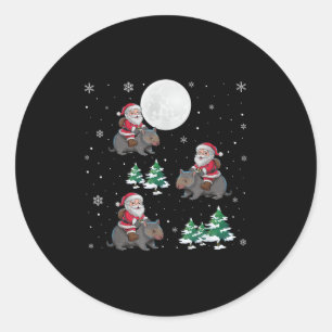 Xmas Tree Santa Riding Wombat Funny Christmas Classic Round Sticker