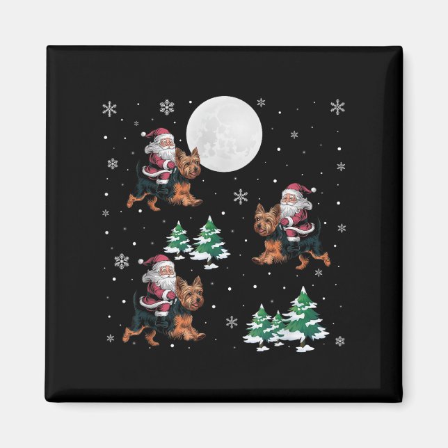 Xmas Tree Santa Riding Yorkshire Terrier Funny Chr Magnet (Front)