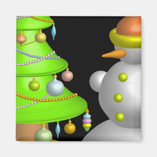 Xmas tree & snowman magnet