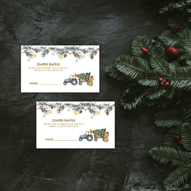 X'mas Tree Tractor Bear Diaper Raffle Baby Shower Enclosure Card (X'mas Tree Tractor Bear Diaper Raffle Baby Shower Enclosure Card)