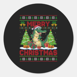 Xmas Tree Ugly Style Santa Hat Alligator Christmas Classic Round Sticker
