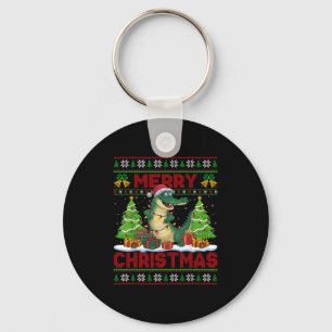 Xmas Tree Ugly Style Santa Hat Alligator Christmas Key Ring