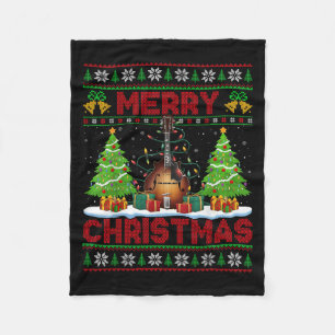 Xmas Tree Ugly Style Santa Musical Mandolin Christ Fleece Blanket