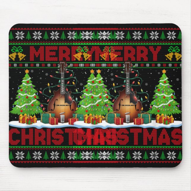 Xmas Tree Ugly Style Santa Musical Mandolin Christ Mouse Pad (Front)