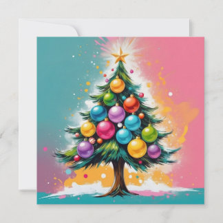 Xmas Tree with Colourful Shiny Ornaments Holiday Card