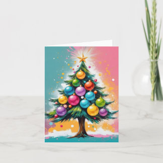 Xmas Tree with Colourful Shiny Ornaments Holiday Card