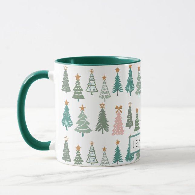Xmas Trees Coloured Noel Christmas Mug (Left)