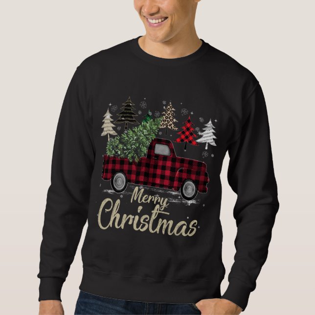Xmas Trees Red Truck Buffalo Plaid Sweatshirt (Front)