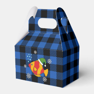 Xmas Tropical Fish Cartoon on Blue Buffalo Pattern Favour Box