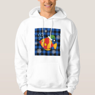 Xmas Tropical Fish Cartoon on Blue Buffalo Pattern Hoodie