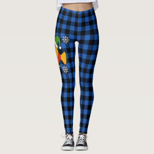 Xmas Tropical Fish Cartoon on Blue Buffalo Pattern Leggings
