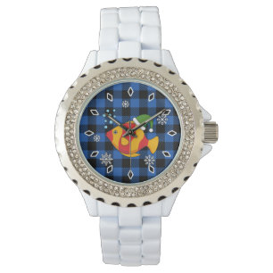 Xmas Tropical Fish Cartoon on Blue Buffalo Pattern Watch